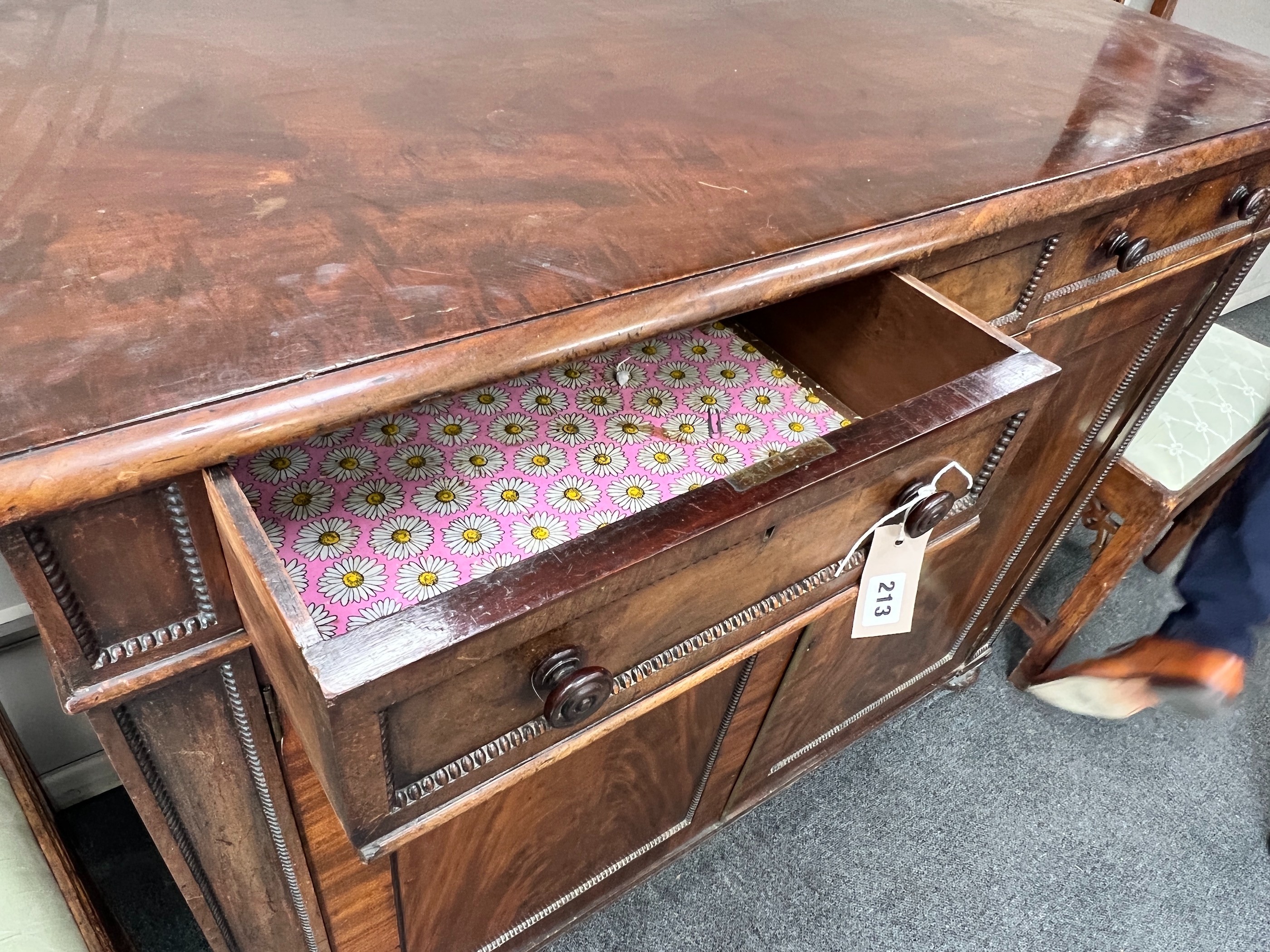 A George IV mahogany side cabinet, width 115cm, depth 48cm, height 94cm